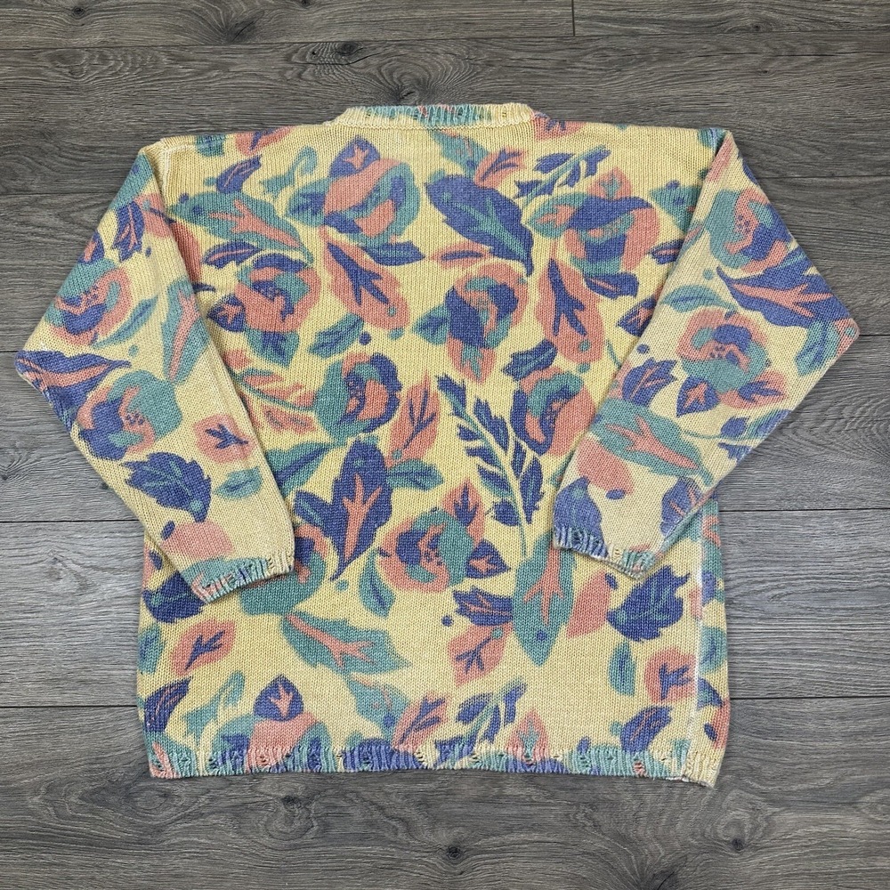 Vintage Country Shop Autumn Leaves Sweater Women's S/M Yellow Pastel Abstract - Picture 7 of 7